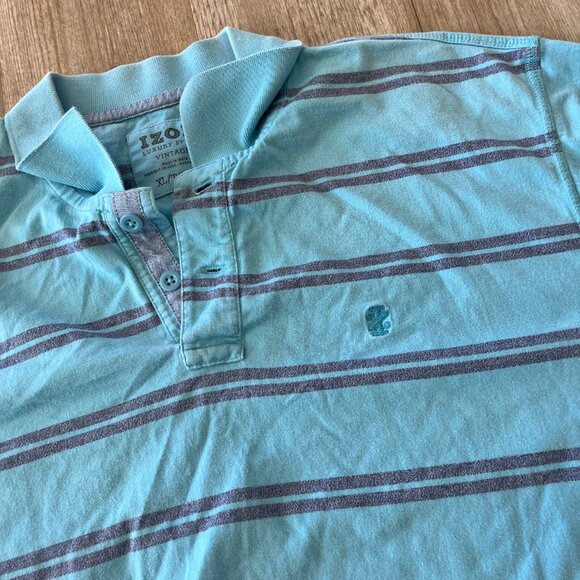 Mens Izod Blue Stripe Short Sleeve Polo - XL - Picture 2 of 5
